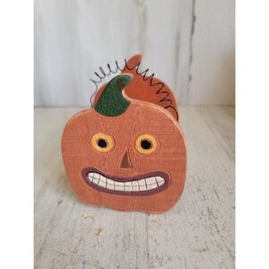Primitive folk art Halloween pumpkin wooden candy bucket jack O'Lantern